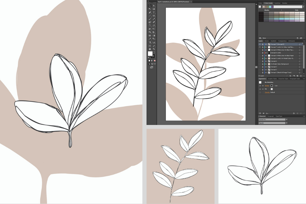Studio Log 01 – Preparing Modern Leaf Illustration Print Design Concepts