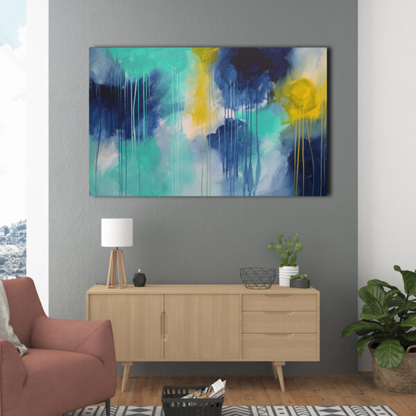 Moments by Charlie - Journey of Creative Pursuits | Adelaide artist Charlie Albright // Large Abstract Blue Painting titled New Beginnings 2 size 46 in x 30 in // 122 cm x 76 cm | Available on Bluethumb, Etsy and artist's website at momentsbycharlie.com