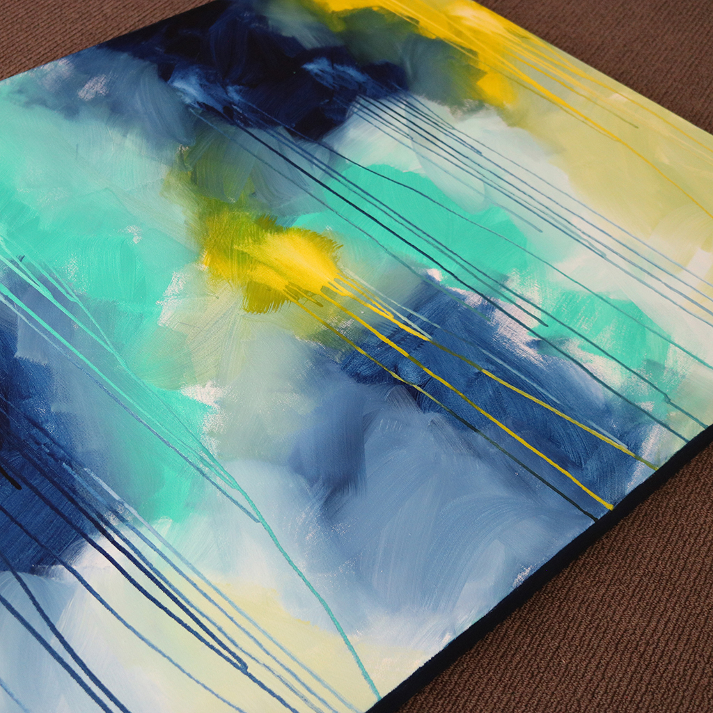 Moments by Charlie - Journey of Creative Pursuits | Adelaide artist Charlie Albright // Large Abstract Blue Painting titled New Beginnings 3 size 46 in x 30 in // 122 cm x 76 cm | Available on Bluethumb, Etsy and artist's website at momentsbycharlie.com